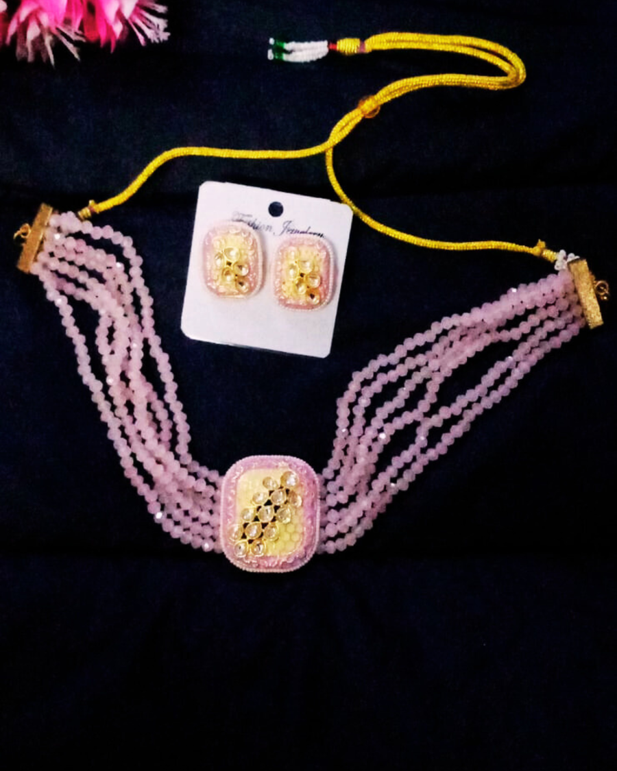 Pink Kundan-Beads Choker