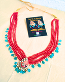 5 Layer Pink Long Necklace with Earrings