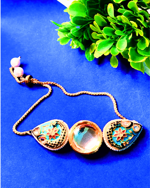 Sky-blue Kundan Bracelet with adjustable Chain