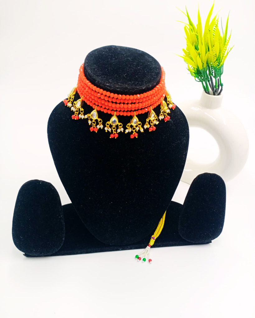 Red Beads Kundan Choker
