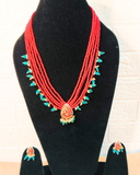 5 Layer Pink Long Necklace with Earrings
