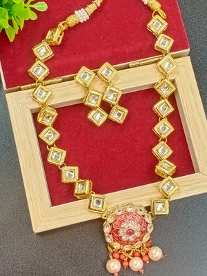 Red Meenakari Pendent Kundan Necklace